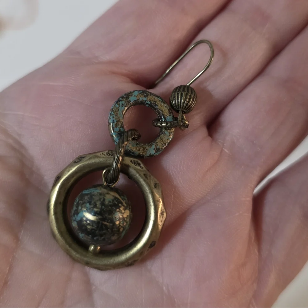 Dangle Circle Earrings Goldtone Patina